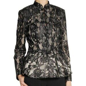 Alice + Olivia Polly Silk Blend Lace High Neck Blazer Sz S